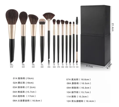 Set De 12 Brochas Negras Y Doradas Con Balde