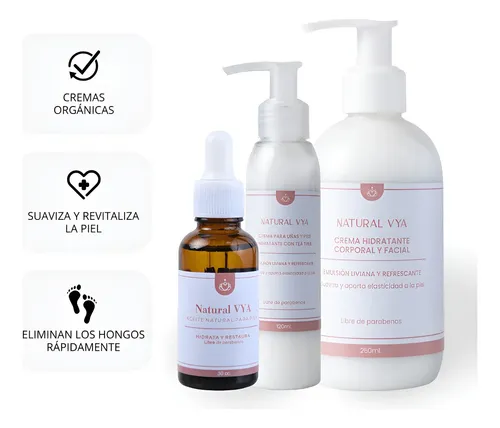 Aceite Anti Hongos + Crema Ah 120 Ml+ Crema Hidratante 250ml Combo Vya
