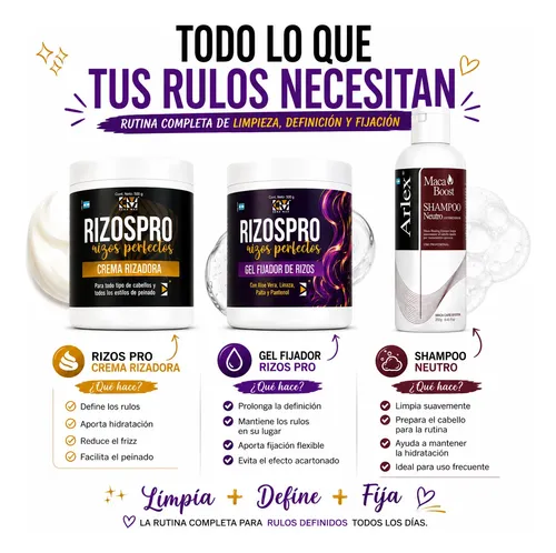 Combo Arlex Crema Rizadora Gel Fijador Champu Kit Curly
