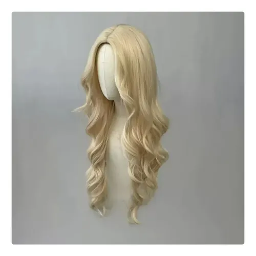 Peluca Mujer Rubia Clara Larga Flequillo Raya Central Ss