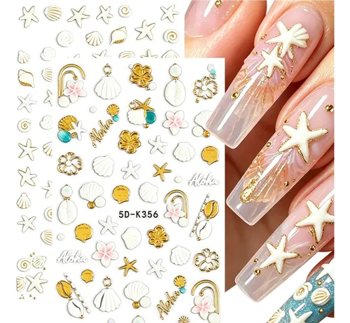 2 Pegatinas De Flores For Uñas, Hibisco Tropical, Estrella