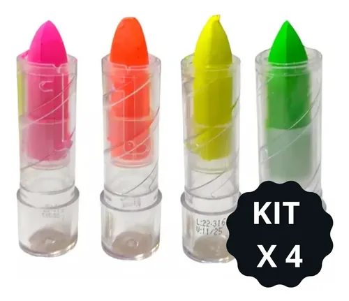 Labial Fluo Simple X 4 Maquillaje Brilla Uv Cotillon Pinta