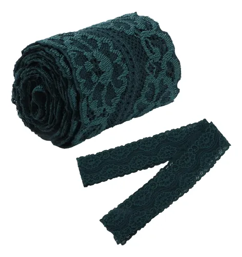 Cinta De Encaje, Elástica, Verde Oscuro, 10 Yardas Y 2 Pulga
