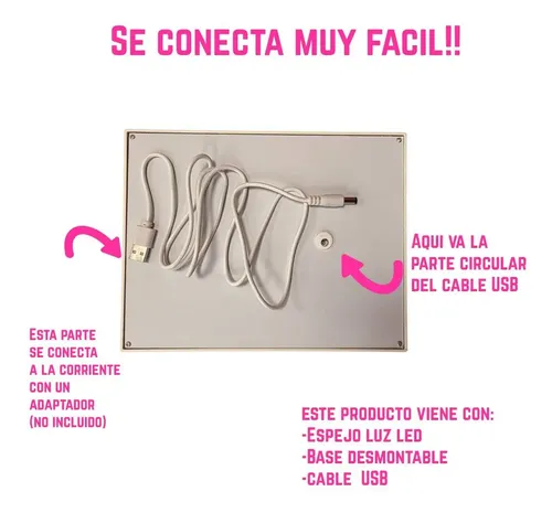Espejo De Maquillaje Táctil Luces Led 4 Focos 3 Modos Usb
