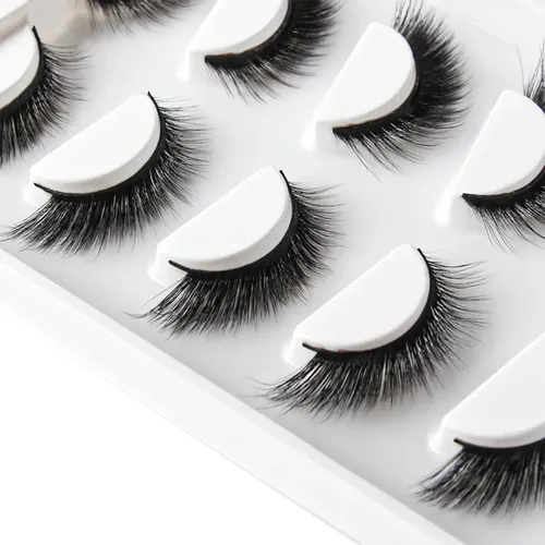 Caja con 5 pares de pestañas postizas naturales con forma de zorro, M10, visón 3D, con volumen ruso, pestañas postizas