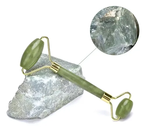 Masajeador Doble Rodillos Piedra Jade Facial Corporal