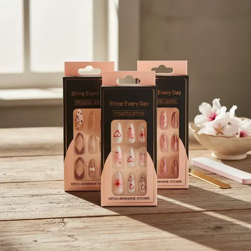 Uñas Postizas Press On Almendra C/sticker Pegamento Nail Art