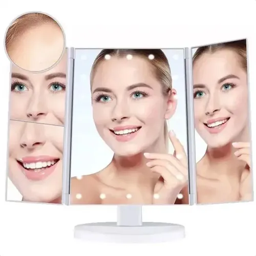 Espejo De Maquillaje Tríptico Daza Dzmirmulti Con Luz Led Y Aumento 1x/2x/3x/10x Base Reforzada Usb/pilas Ideal Maquillaje Profesional Rutinas Belleza Tocador Dormitorio – Color Blanco