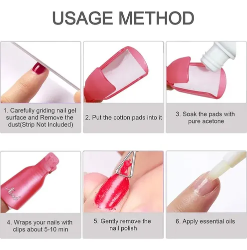 Clip Para Remover Esmalte Uñas Akoak 10 Pcs Acrílico Rosa