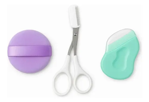 Kit Perfilador De Cejas Tijera + Esponja Pack X3 Pcs Color COLOR