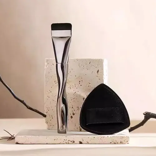 Brocha Para Base De Maquillaje De Cabeza Plana Y Esponja Mez
