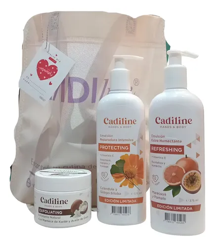 Set Regalo Cadiline Exfoliante Emulsion Manos Cuerpo Hidrata