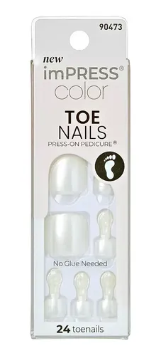 Uñas Postizas Uña Kiss Impress Impress Toe Nails Color Blanco Lisa