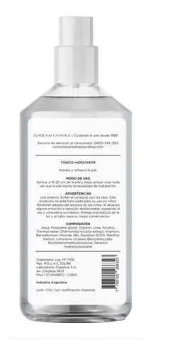 Tonico Hidratante Facial Refrescante Clasica Caviahue 180ml