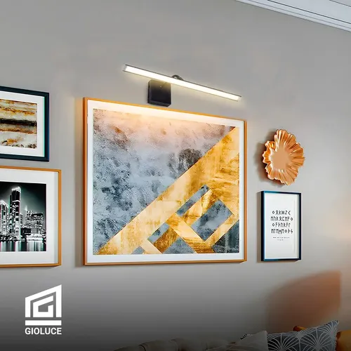 Aplique Pared Cuadros Movil Led 60 Cm Baño Espejos Luz Calida Direccionable Negro Gioluce