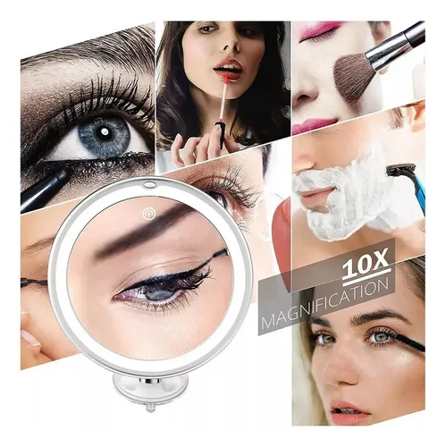 Maquillaje Con Succión Con Espejo Led Flexible De 360 Grados Con Aumento De 10 Aumentos