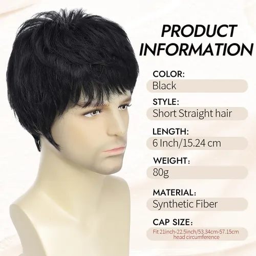 Peluca Cabello Corto Masculino Colocación Sin Complicaciones