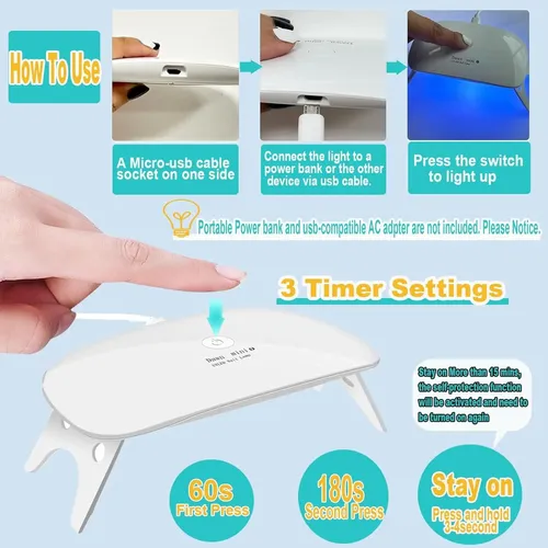 Secador De Uñas Uv Led Mini Kepma 6w Portátil Blanco