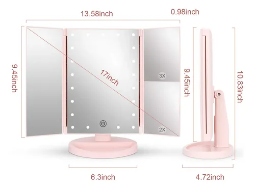 Espejo De Maquillaje Deweisn Con Luz Led 21 Y Aumento Rosa