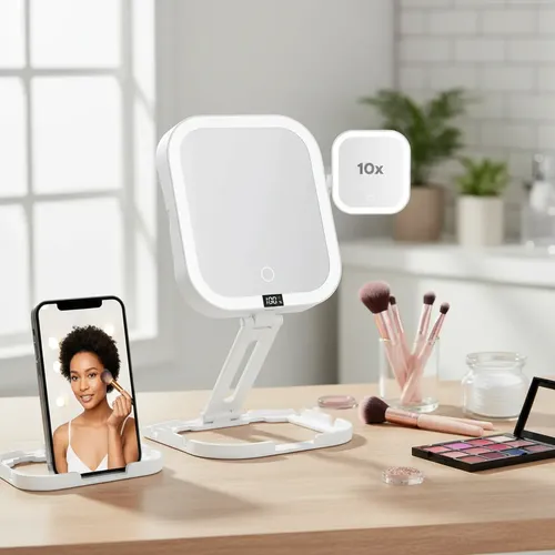 Espejo De Maquillaje De Viaje Plegable Con Aumento De 10 X 1