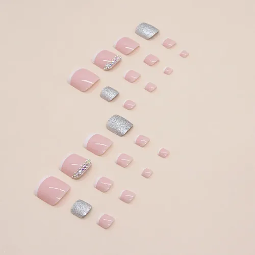 Uñas Press On Para Pies Kit Completo Reutilizable Veluna – Francesita Con Brillos