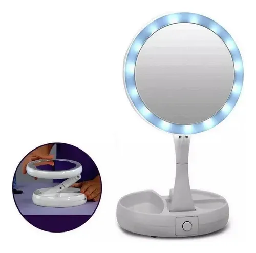 Espejo Doble X10 Luz Led Usb Recargable 360 Porta Maquillaje