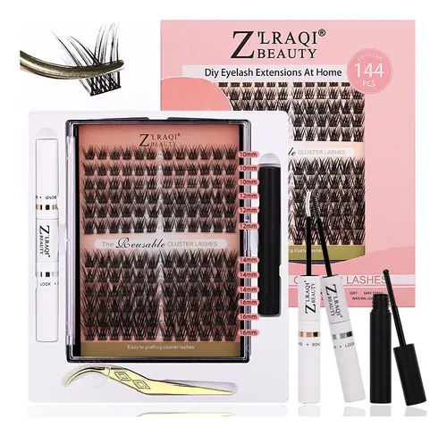 Kit Extensiones De Pestañas En Racimo Zlraqi 144p Negro D 1 Cm 0.7 Mm