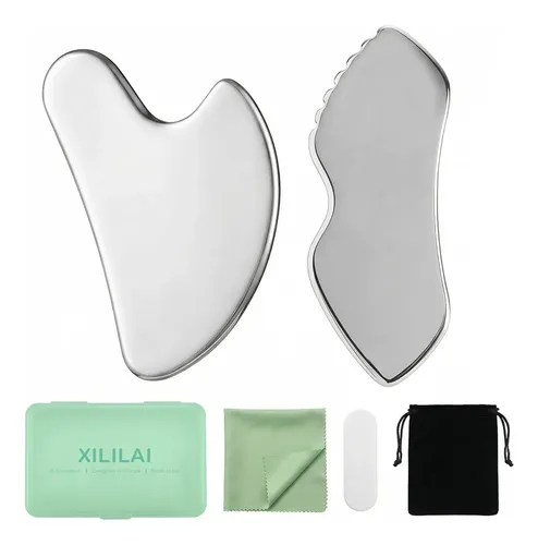 Set Gua Sha Facial Acero Para Masaje Y Anti Hinchazón