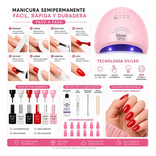 Kit Uñas Semipermanente Completo Cabina Uv 48w Accesorios