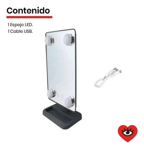 Espejo Rectangular Led 360° Maquillaje Portatil Veoquiero Negro