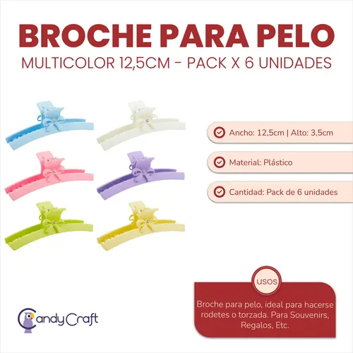 Broches De Pelo Multicolor Ideal Souvenir Pack 6 Unidades