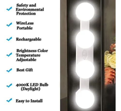 = Lámpara De Maquillaje Con Ventosa Y Espejo 4led, + G