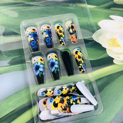 Uñas Postizas Prensadas Extralargas Estilo Ataúd Con