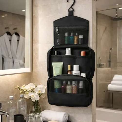 Neceser Hombre Viaje Para Valija O Baño Lookmy | Portacosméticos O Maquillaje Modelo Lyon | Neceser Con Percha Para Colgar Color Negro |