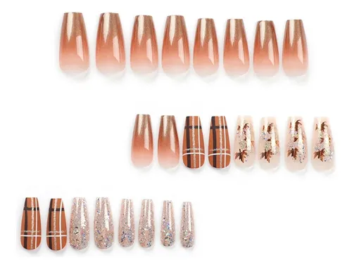 Pegatinas Para Uñas Con Degradado Brillante Y Hojas De Arce