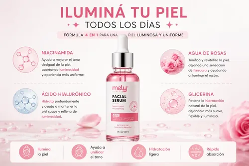 Serum Facial Niacinamida Piel Luminosa 30ml Mely Uso Diario