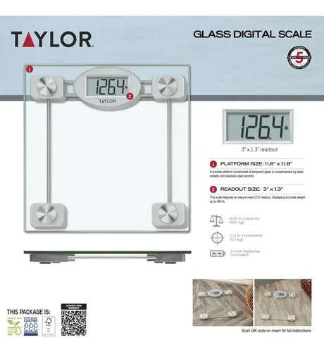 Báscula Electrónica Taylor Glass 180 Kg/400 Libras