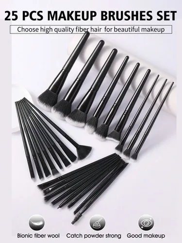Set 25 Brochas Y Esponjas De Maquillaje Negro Profesional