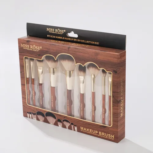 Set 9 Brochas Maquillaje Mango Madera Cerdas Suaves Profesio