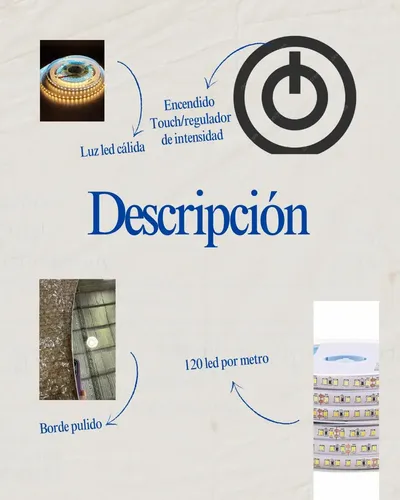Espejo Led Circular 80cm Encendido Touch Dimmer Redondo Baño