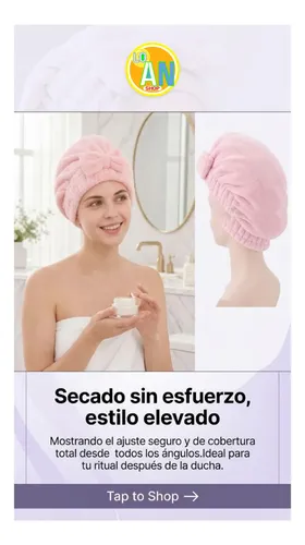 Toalla Turbante Cabello Microfibra Anti Frizz Secado Rapido
