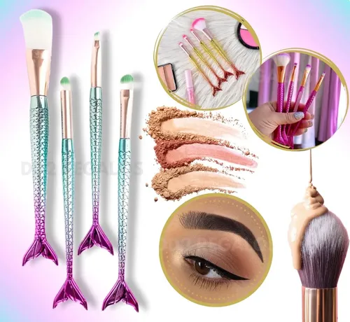 Set De Brocha X4 Cola De Sirena Make Up Maquillaje Suave