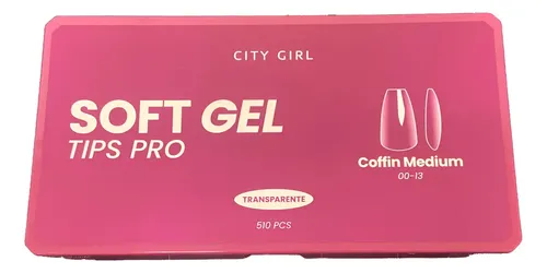 Tips Uñas Postizas City Girl Caja 510u Pro Tamaños 00-13 Tranparente Coffin Medium Pro