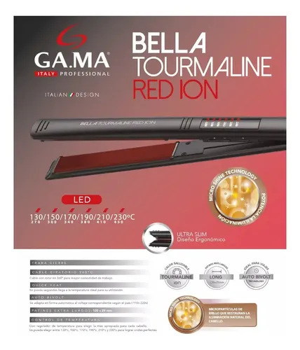 Planchita Bella Tourmaline Red Ion Led Alisado Pelo Gama 9c