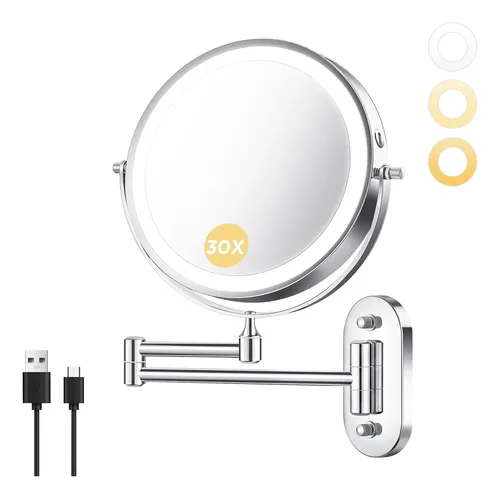 Espejo De Maquillaje De Pared Tubbede Con Luz De 8 Pulgadas Negro