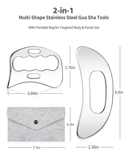 Set Masajeador Gua Sha Acero 2 En 1 Con Funda Negra