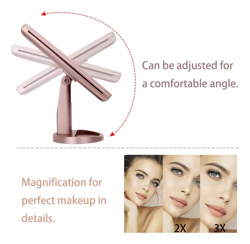 Espejo Para Maquillaje Triptico Con Aumento Y Luz Led Rosa