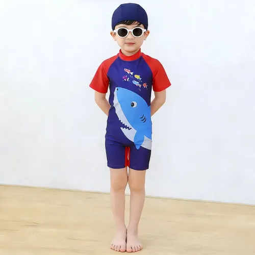 Traje De Baño Para Niños Con Gorra De Manga Corta 2 Piezas