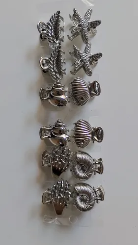 Set X12 Mini Broches Marinos Pelo Metálicos Plateados