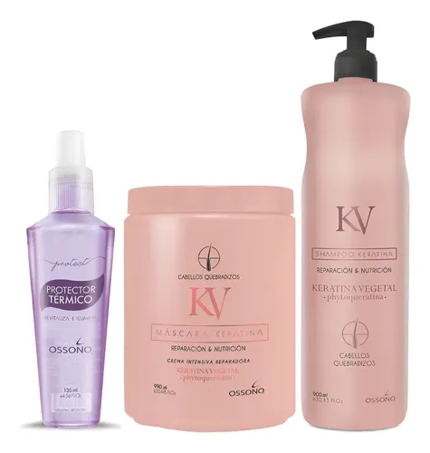 Ossono Keratina Sh 900ml + Mascara 900ml + Protector Termico